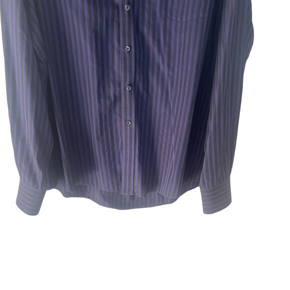 Bugatchi Size XL Blue Black Shaped Fit Striped Print Cotton Button Up Shirt - Picture 3 of 8